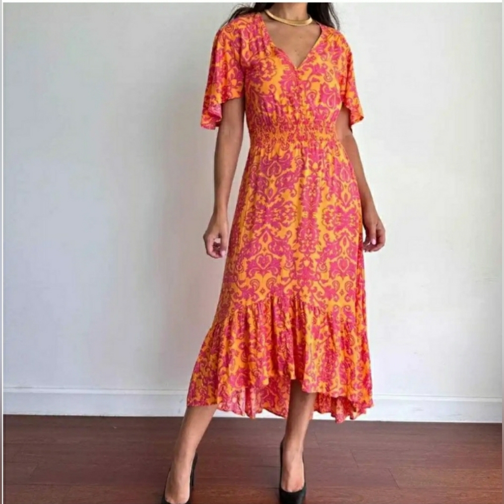 Anthropologie Abel The Label Maya Floral Midi Hi Low Flowy Dress Size Medium
